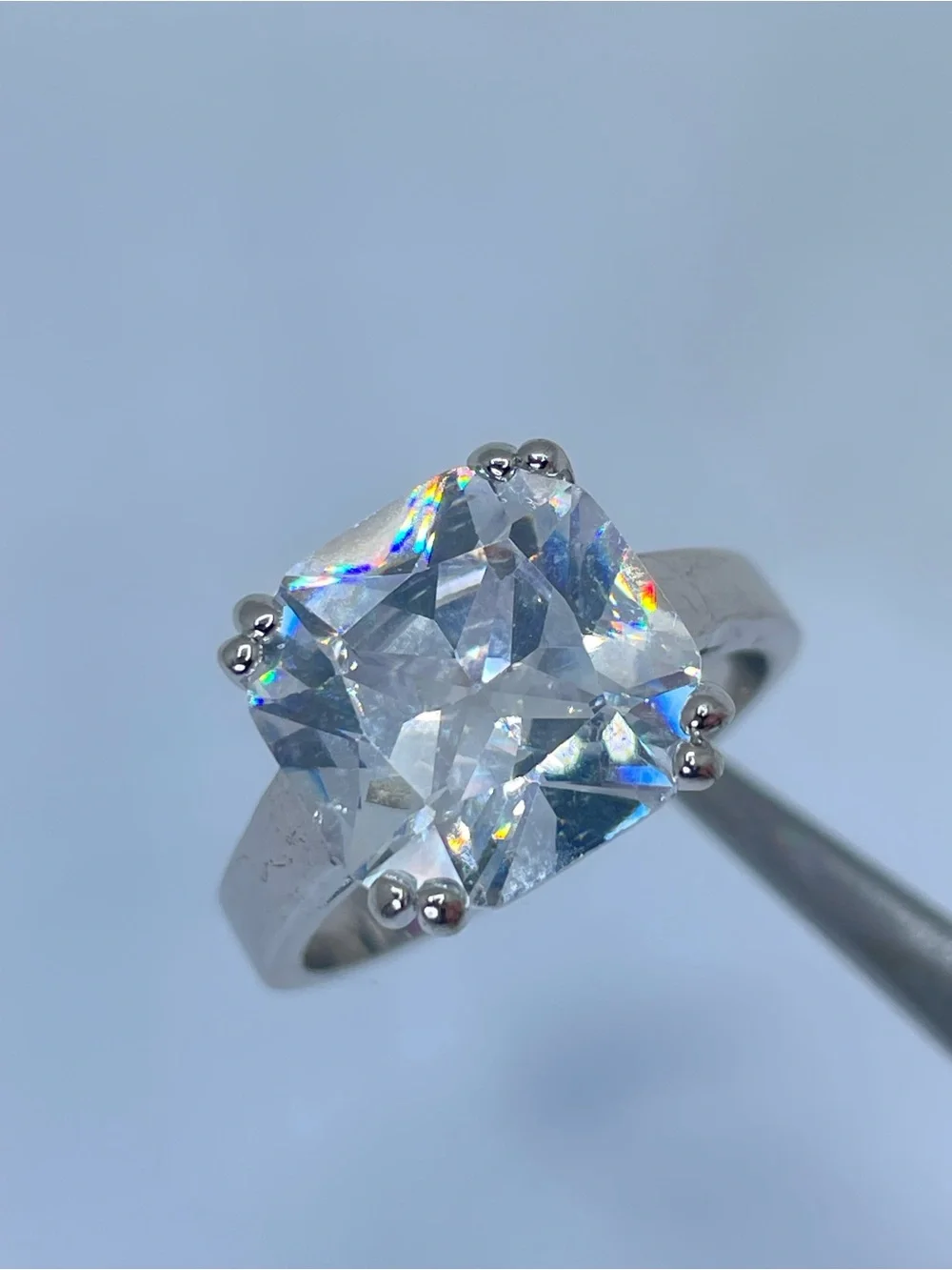 Swarovski Crystal Elements Diamond White Cushion Cut Ring Silver Sz 9 Statement